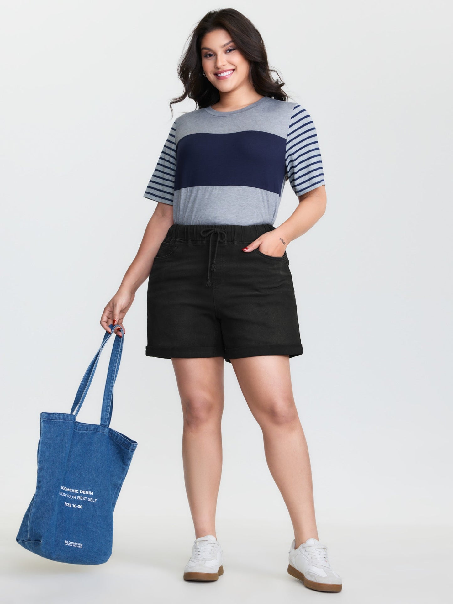 plus size  Pull-On Drawstring Elastic Waist Denim Shorts