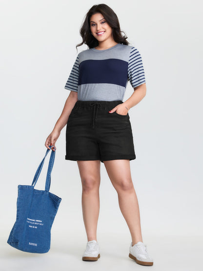 plus size  Pull-On Drawstring Elastic Waist Denim Shorts