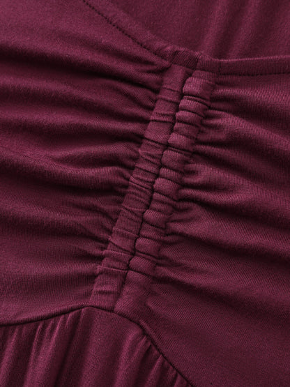 Stretchy Ruched Bodice Pleated Knit Top