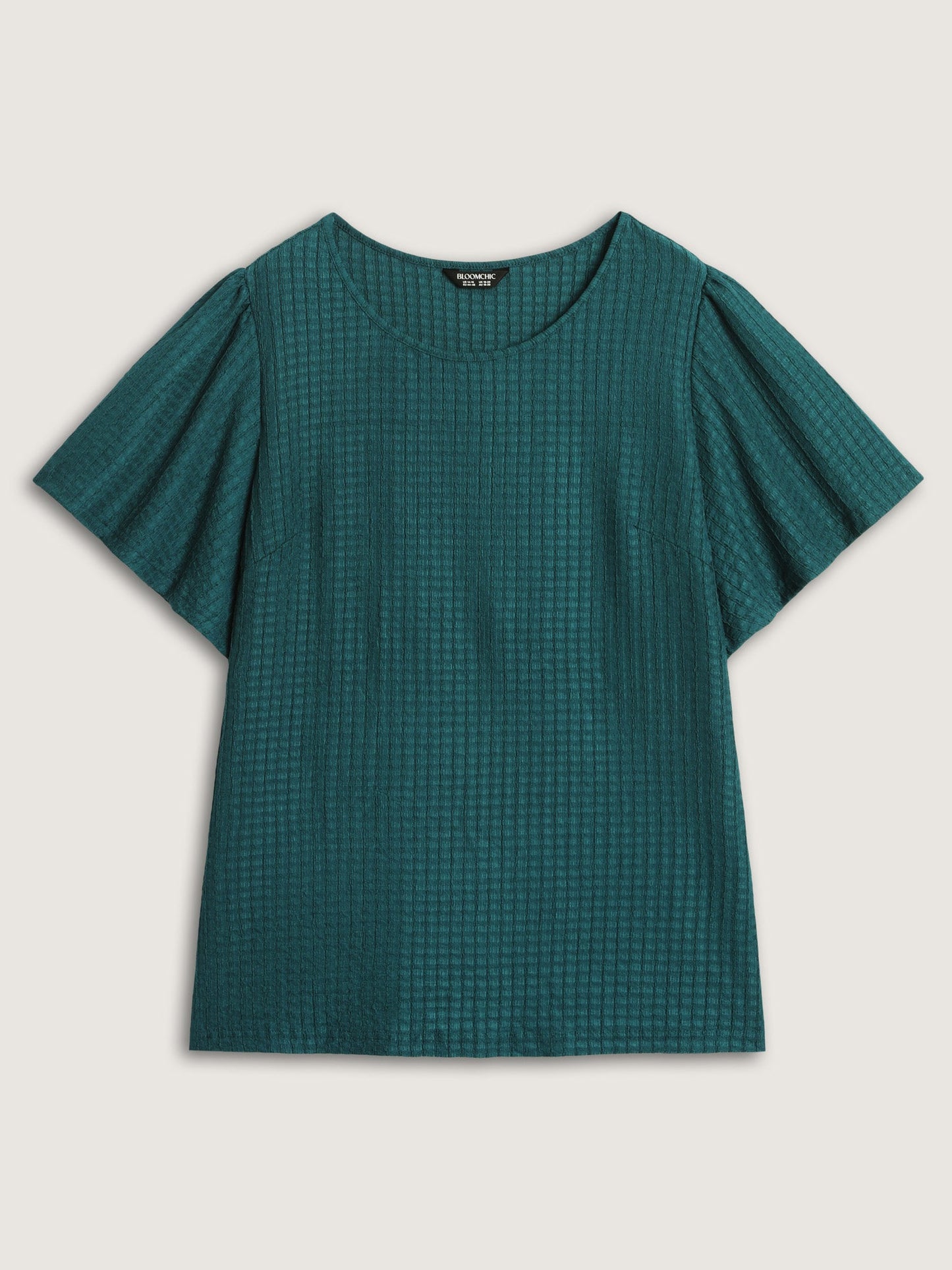 Textured Flared Sleeve Round Neck Knit Top