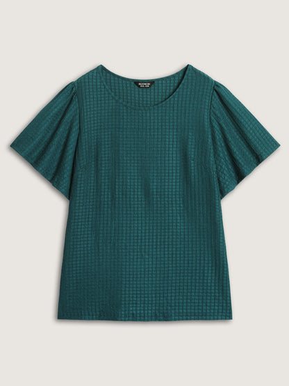 Textured Flared Sleeve Round Neck Knit Top