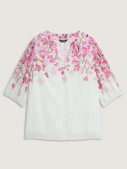 Floral Print Layered Notched Collar Blouse