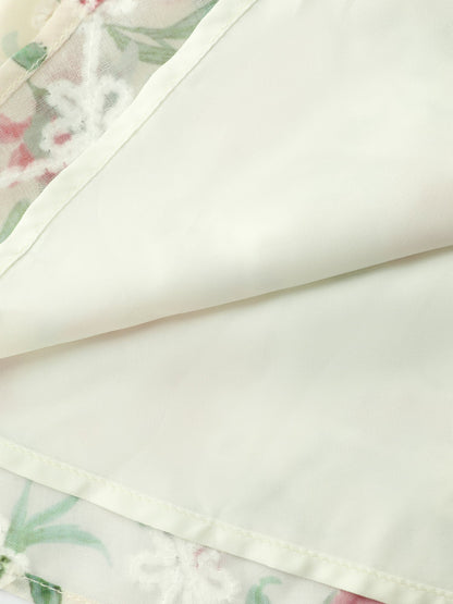 Rosy Floral Print Sweetheart Neckline Shirred Blouse
