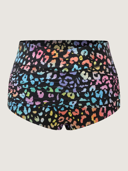 Colorful Leopard Print Overlap Waist Swim Bottoms