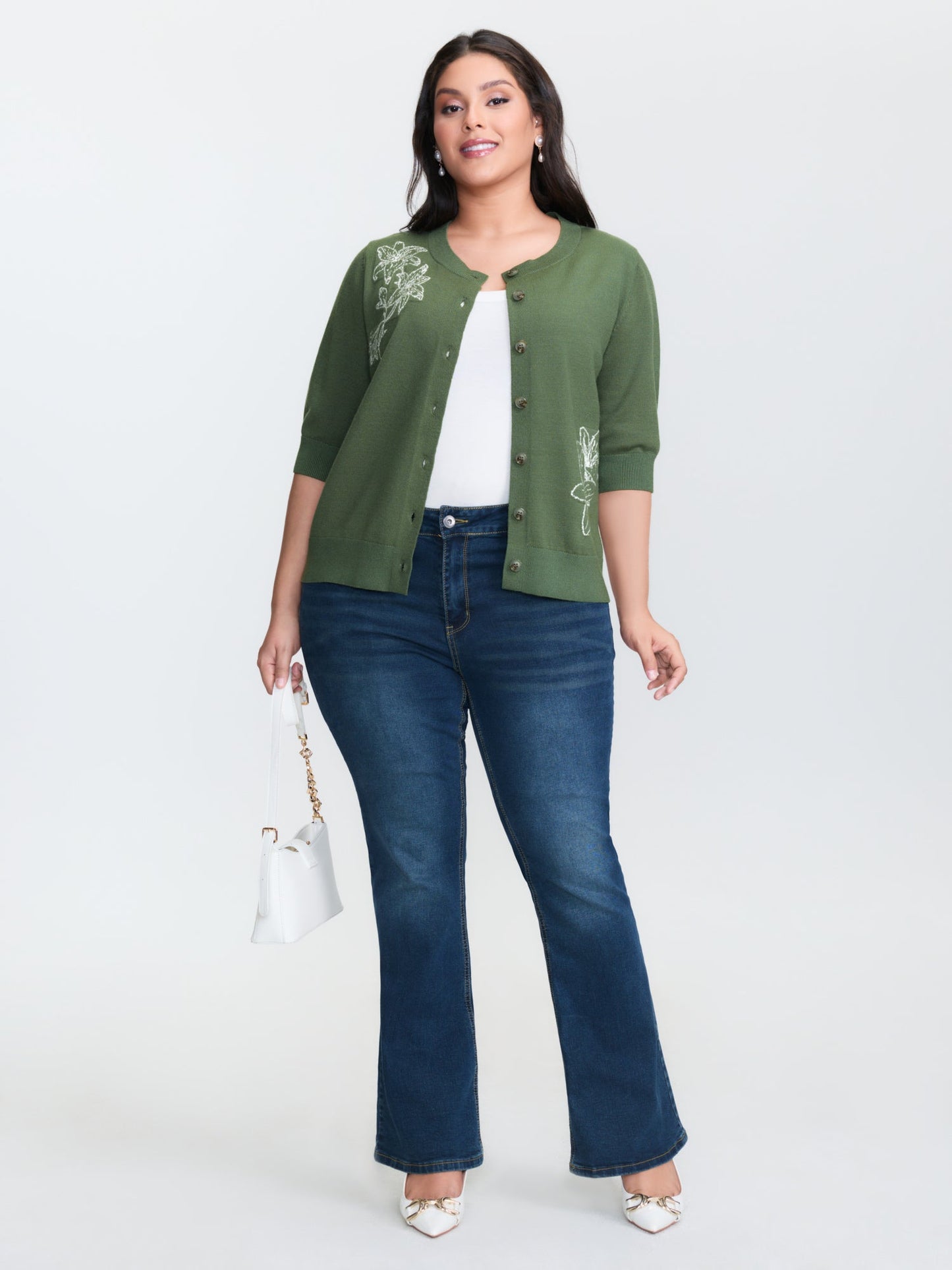 Floral Pattern Jacquard Button Knit Cardigan