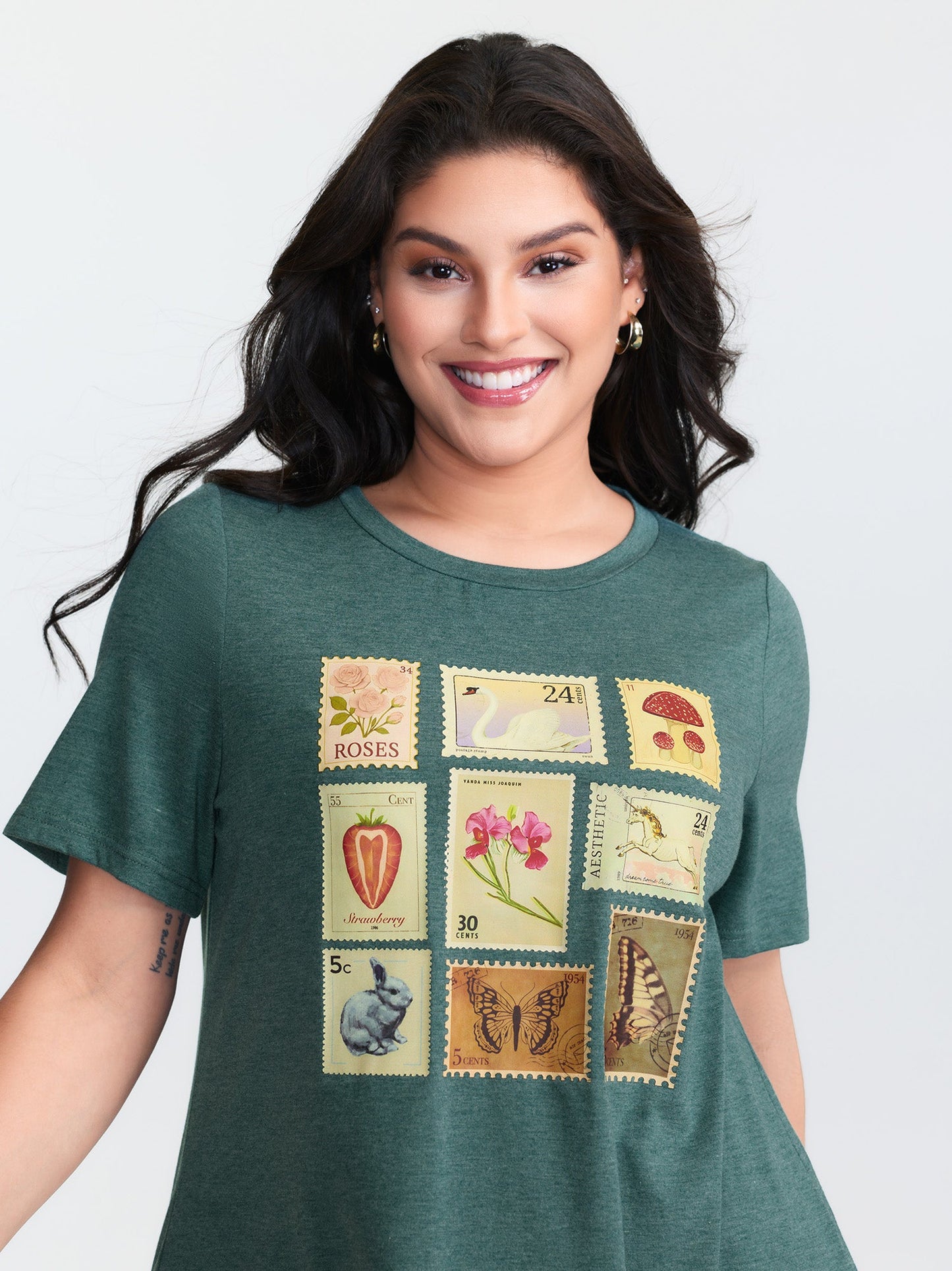 Supersoft Vintage Stamps Print T-Shirt
