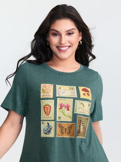 Supersoft Vintage Stamps Print T-Shirt