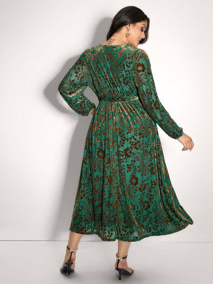 Laser-Cut Velvet Waist-Tie Maxi Dress