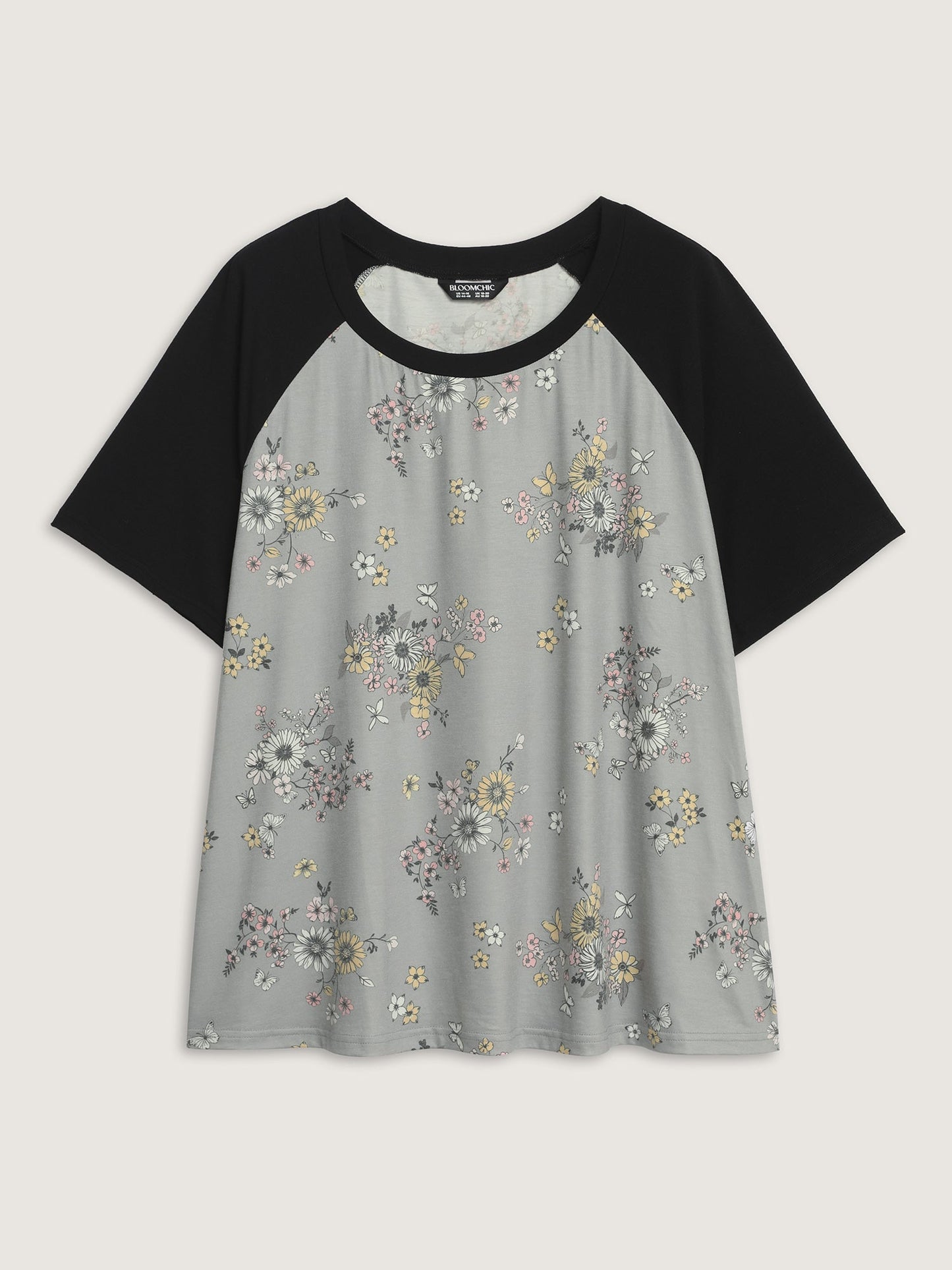 Floral Print Contrast Raglan Sleeve T-Shirt