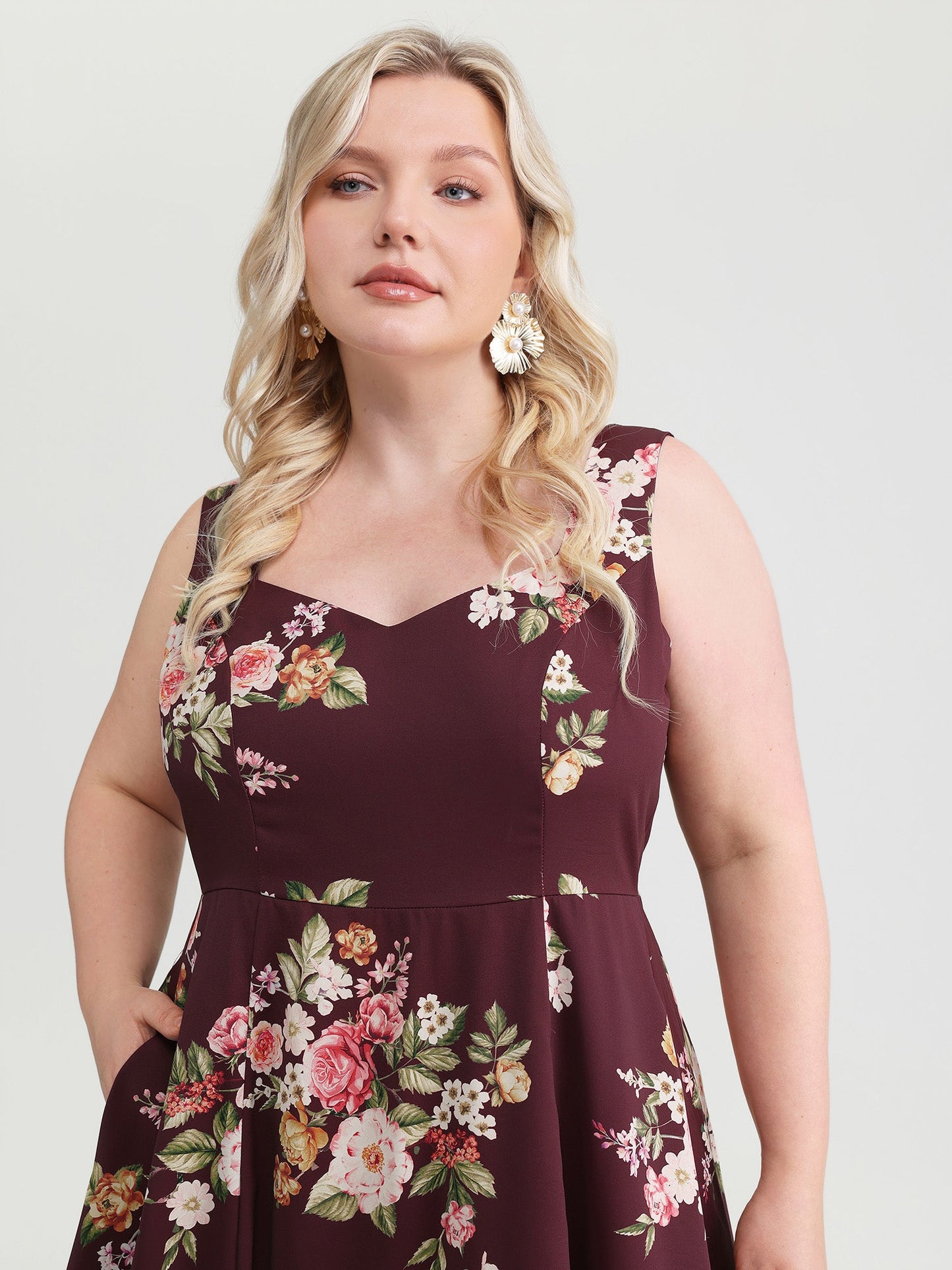 Retro Floral Print Fit And Flare Midi Dress