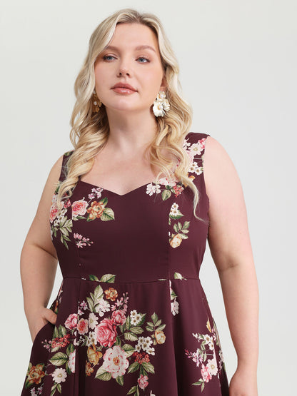 Retro Floral Print Fit And Flare Midi Dress