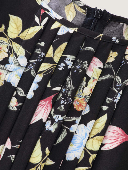 Floral Print Belted Plicated Detail Jumpsuit
