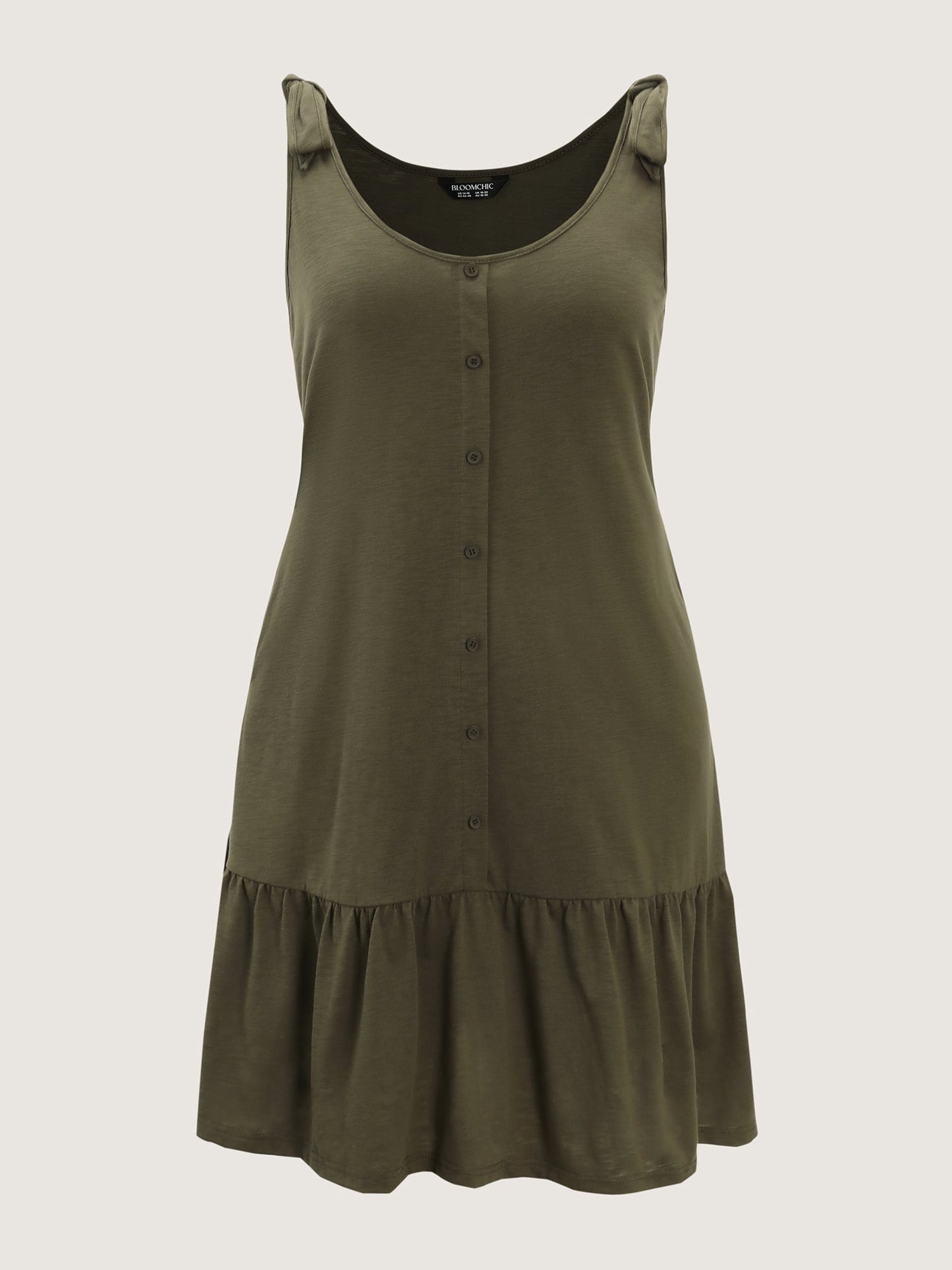 Ruffle Hem Tie Shoulder Pockets Sleeveless Dress