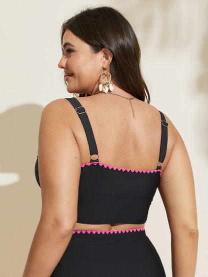 Color Contrast Embroidered Swim Top