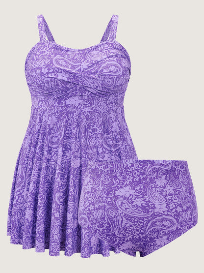Paisley Print Twist Front Swim Dress