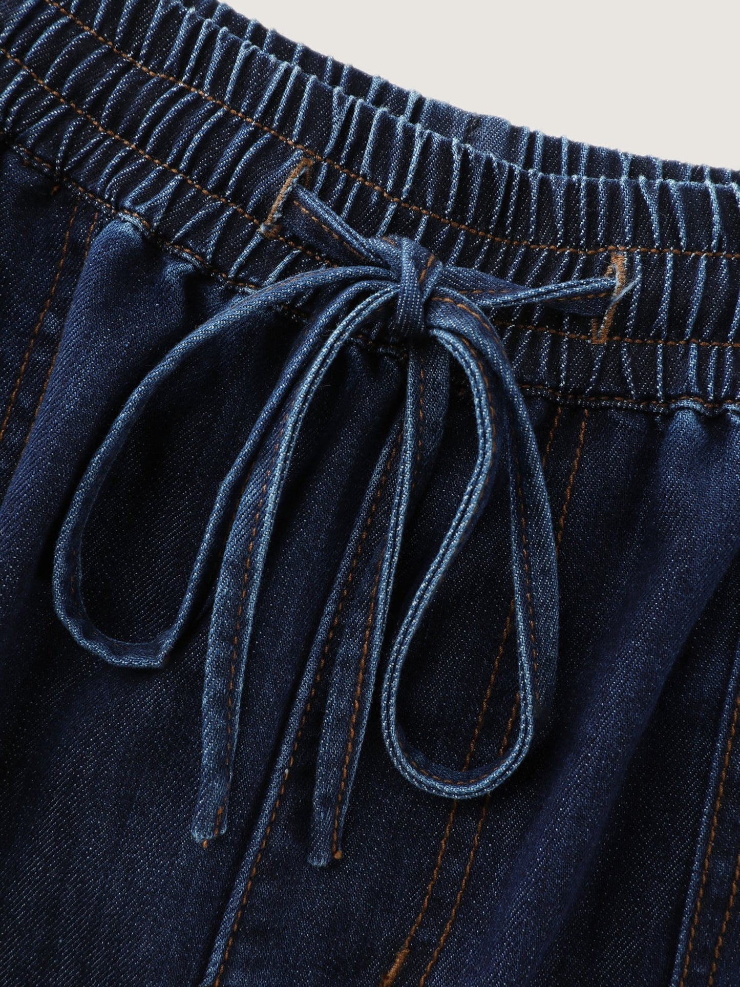Cotton Stretchy Waist Drawstring Wide-Leg Jeans