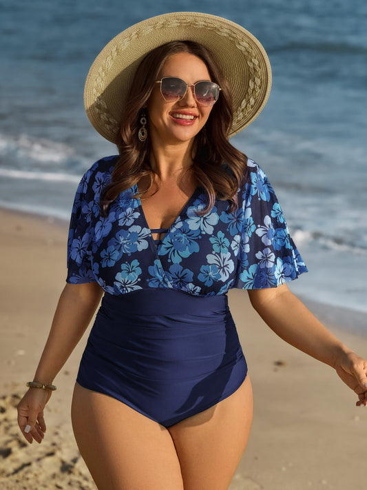 Floral Print Mesh One-Piece Swimsuit