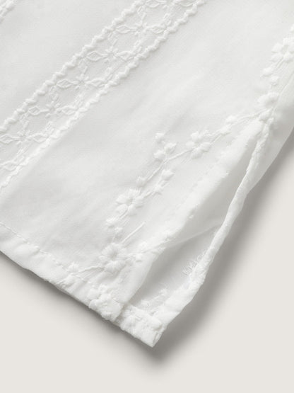 Texture Mesh Button Detail Tucked Seam Blouse