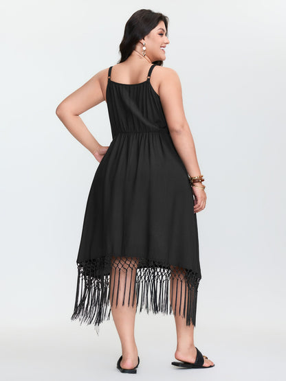 Tassel Hem Neck Tie Mini Dress