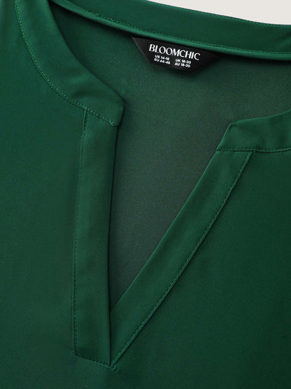 Textured Sleeve Notched Collar Blouse