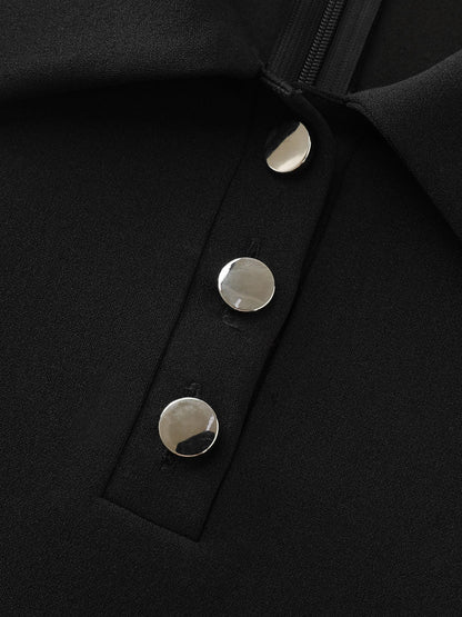 Polo Collar Button Detail Pockets Knee Dress