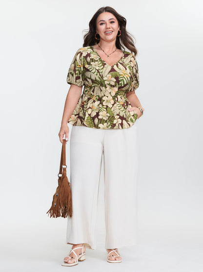 Floral Print Cinched-Waist Blouse
