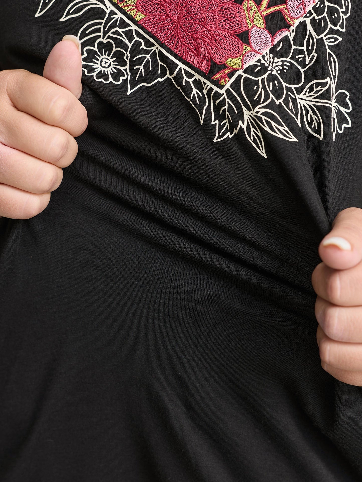 Floral Heart Plain Stretchy T-Shirt