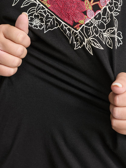 Floral Heart Plain Stretchy T-Shirt