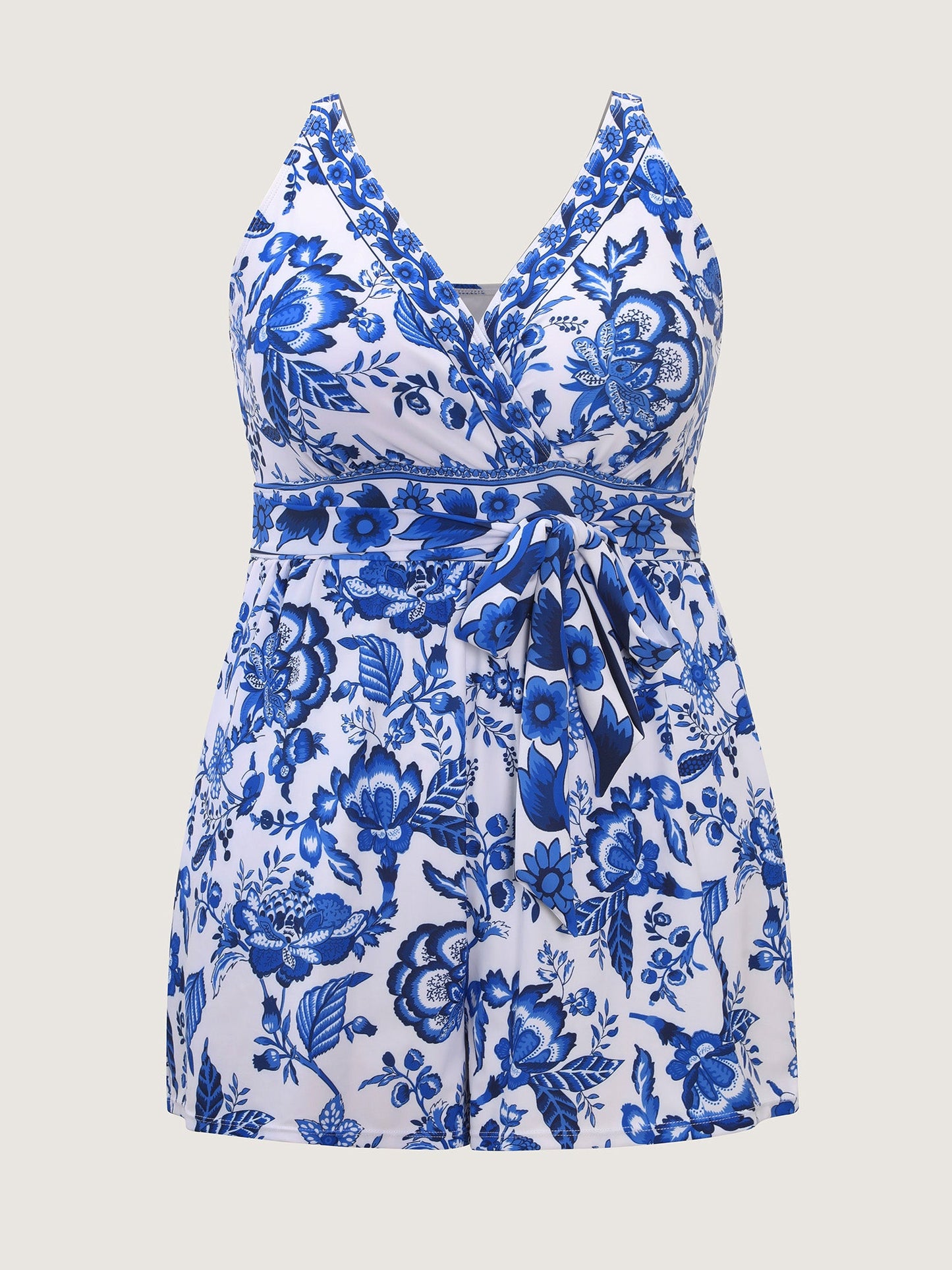 Floral Print Pockets Surplice One-Piece Swimsuit
