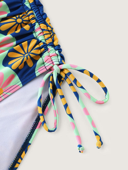 Geometric Print Embroidered One-Piece Swimsuit