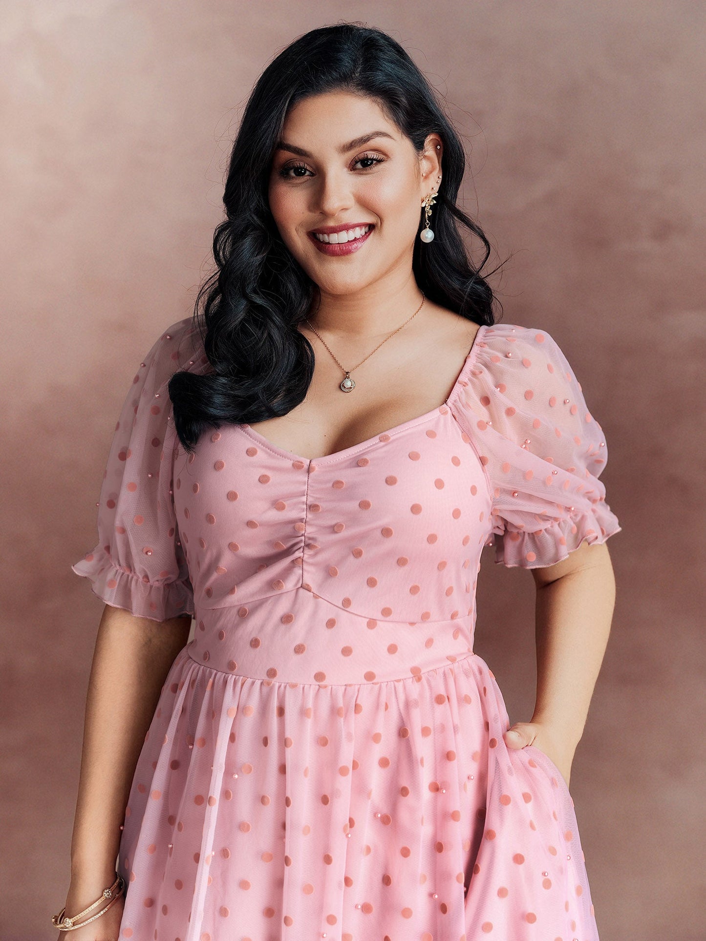 Sheer Romantic Flocking Back-Tie Midi Dress
