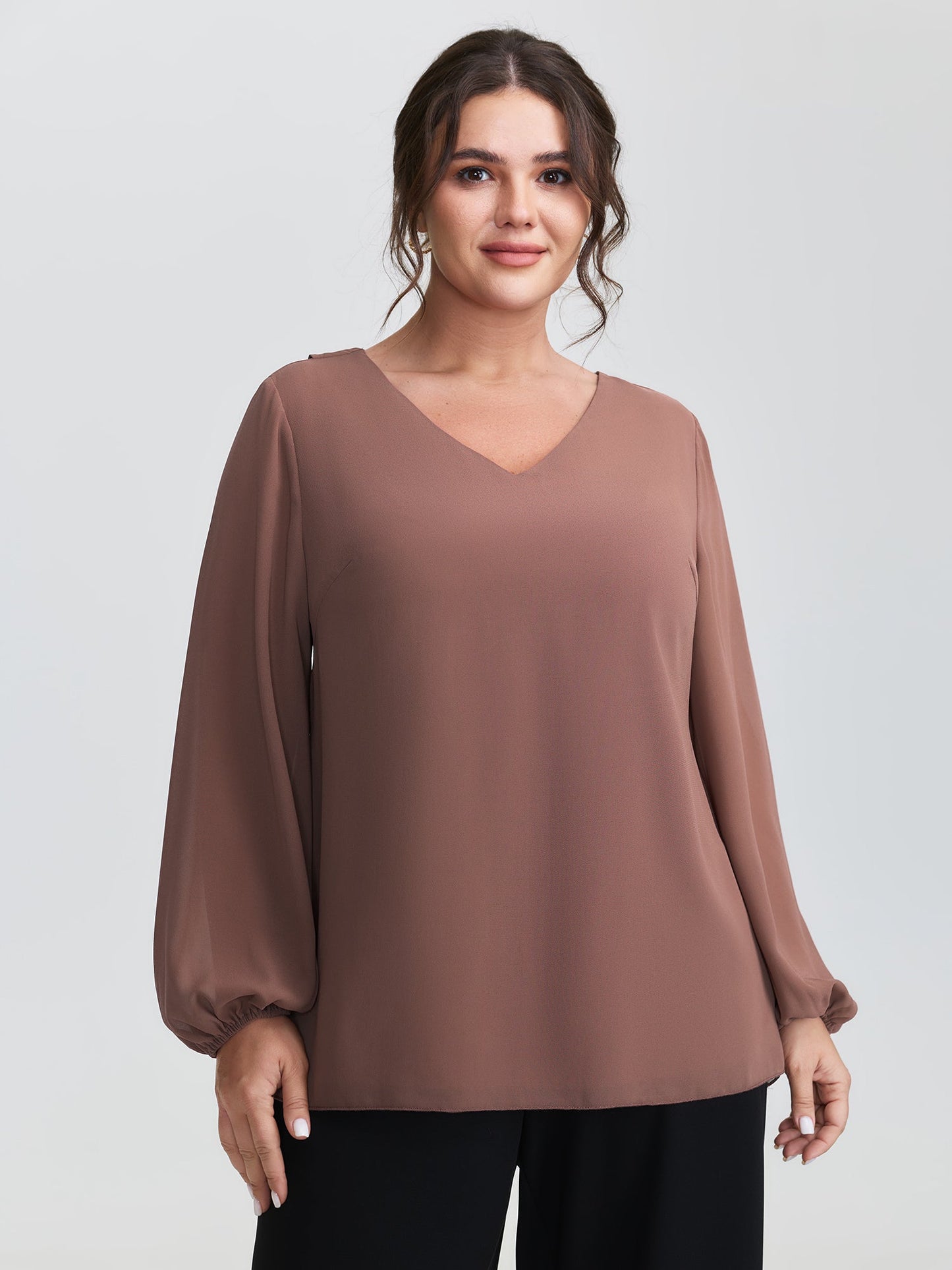 Chiffon Overlap Back Pleated Blouse