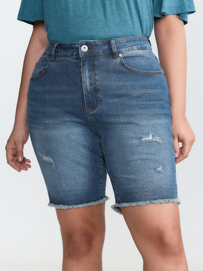 Stretchy Mid-Rise Denim Shorts
