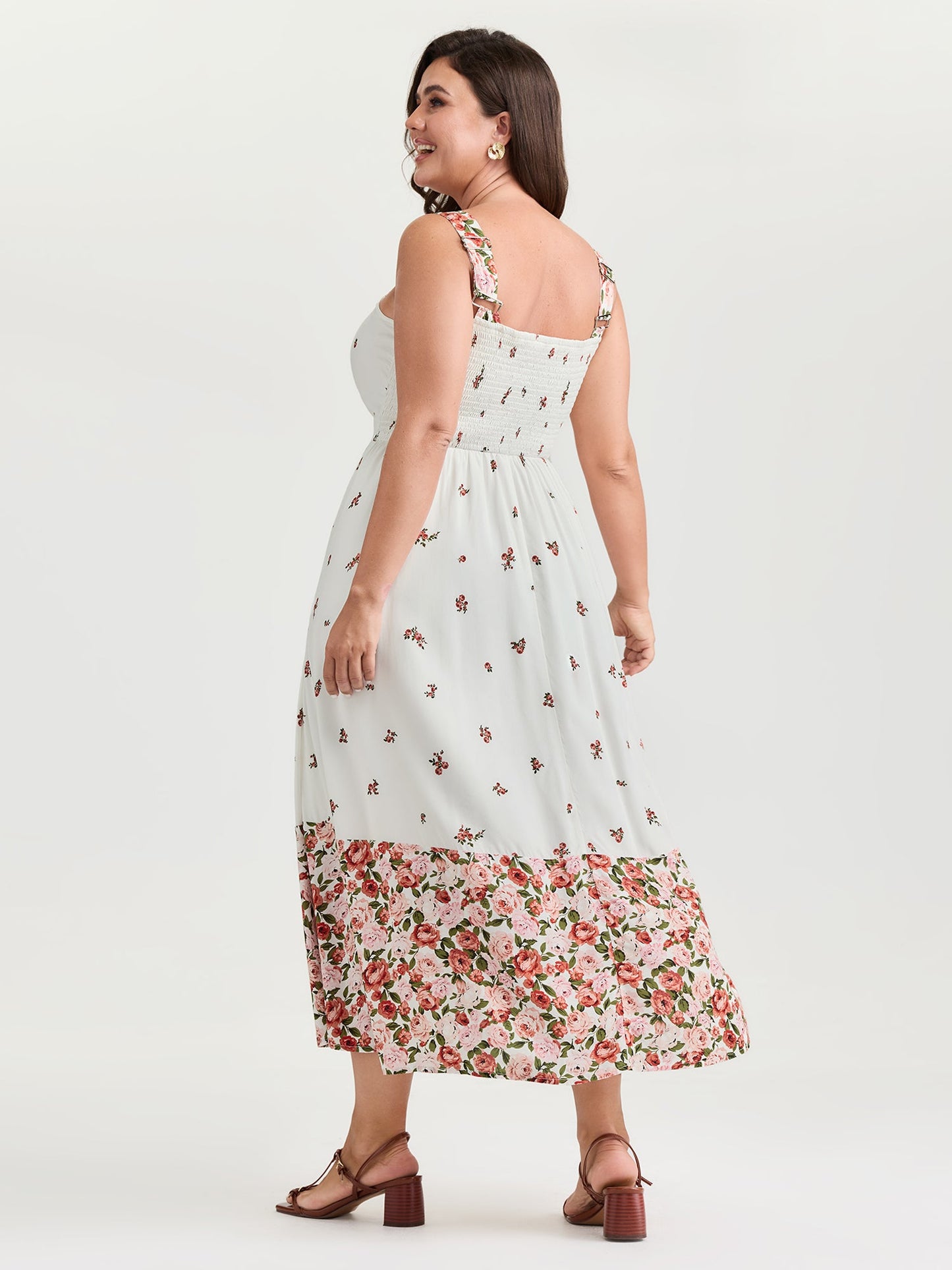 Cable Knit Floral Shirred Back Midi Dress