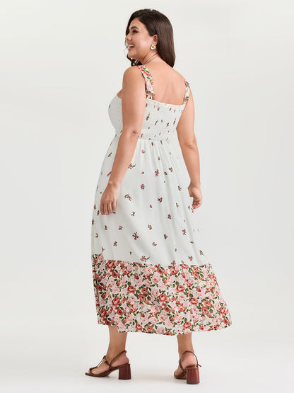 Cable Knit Floral Shirred Back Midi Dress