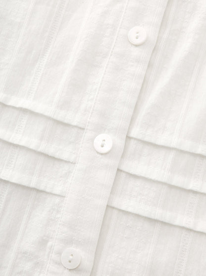 Cotton Sheer V Neck Button Down Shirt