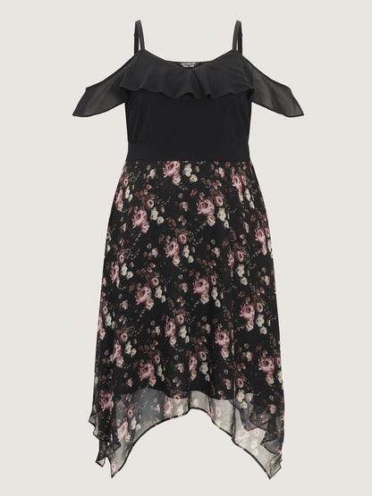 Floral Print Off-Shoulder Ruffled Midi Dress