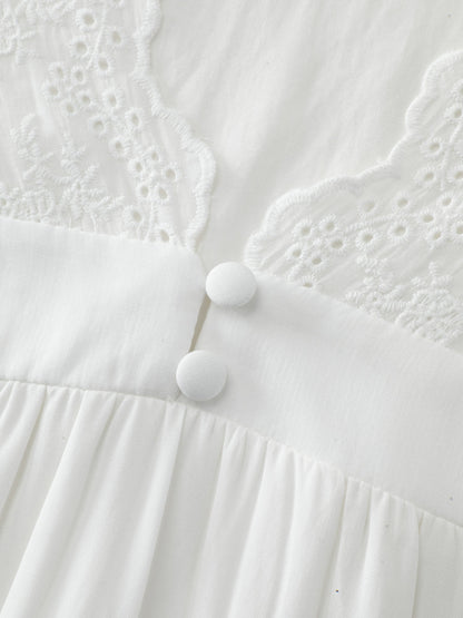 Embroidery Scalloped Sleeve Plain Blouse