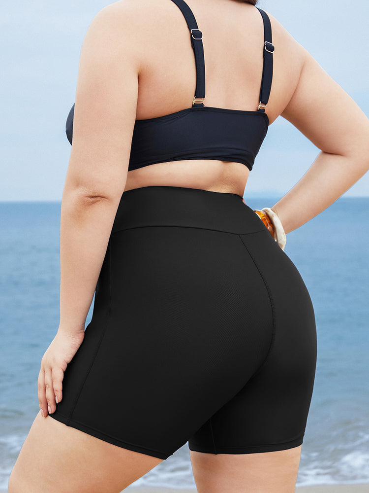 Solid Wideband Waist Swim Shorts