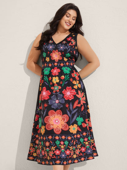 plus size Floral Drama Cinched-Waist Maxi Dress