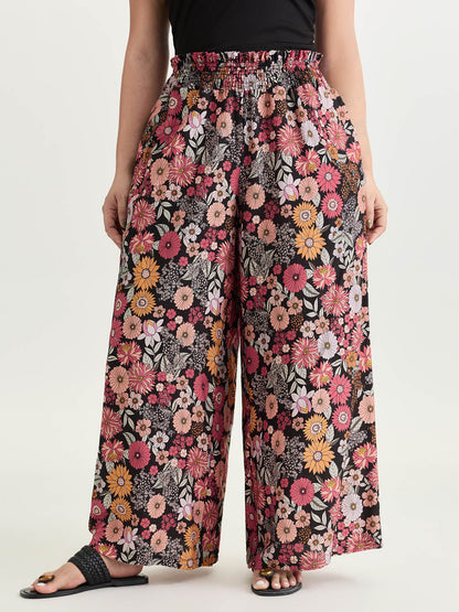 Supersoft Bright Floral Print Wide-Leg Pants