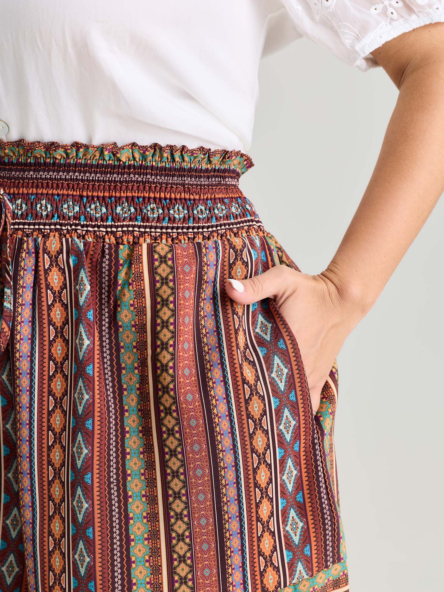 Geometric Striped Drawstring Waist Shorts