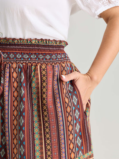 Geometric Striped Drawstring Waist Shorts