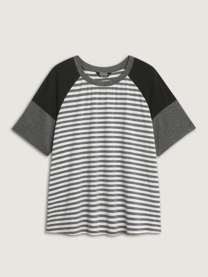 Striped Print Raglan Sleeve T-Shirt