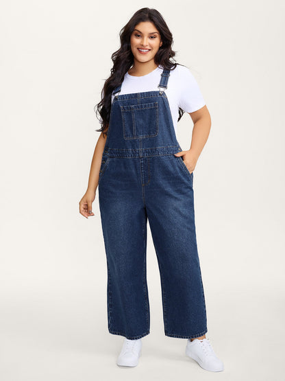 plus size Cotton Relaxed-Fit Side Button Overall Denim Jumpsuit