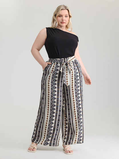 Waist-Tie Wide-Leg Boho Print Pants