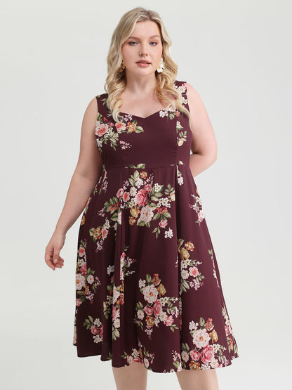Retro Floral Print Fit And Flare Midi Dress