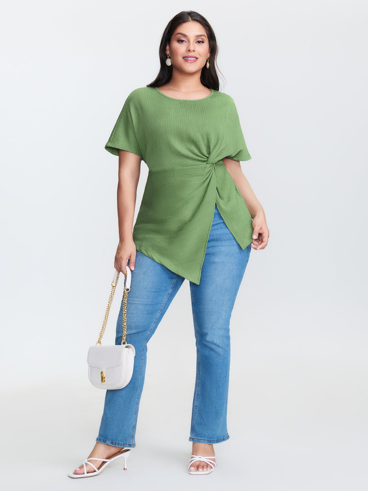 Knotted Side Waist Slit T-Shirt