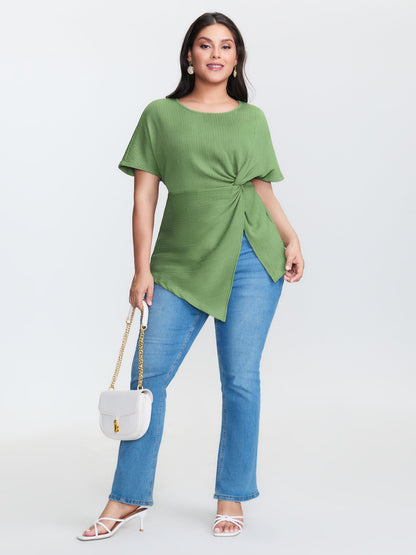 Knotted Side Waist Slit T-Shirt