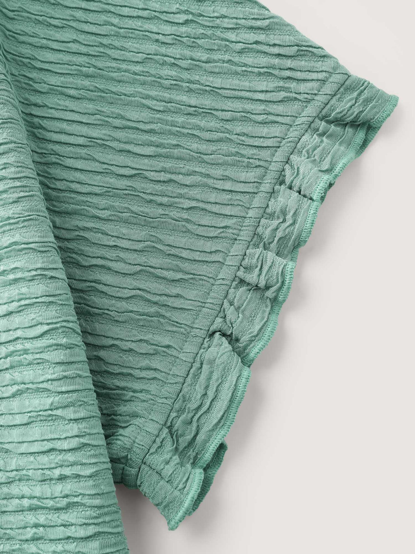 Textured Ruffled Sleeve Detail Plain T-Shirt